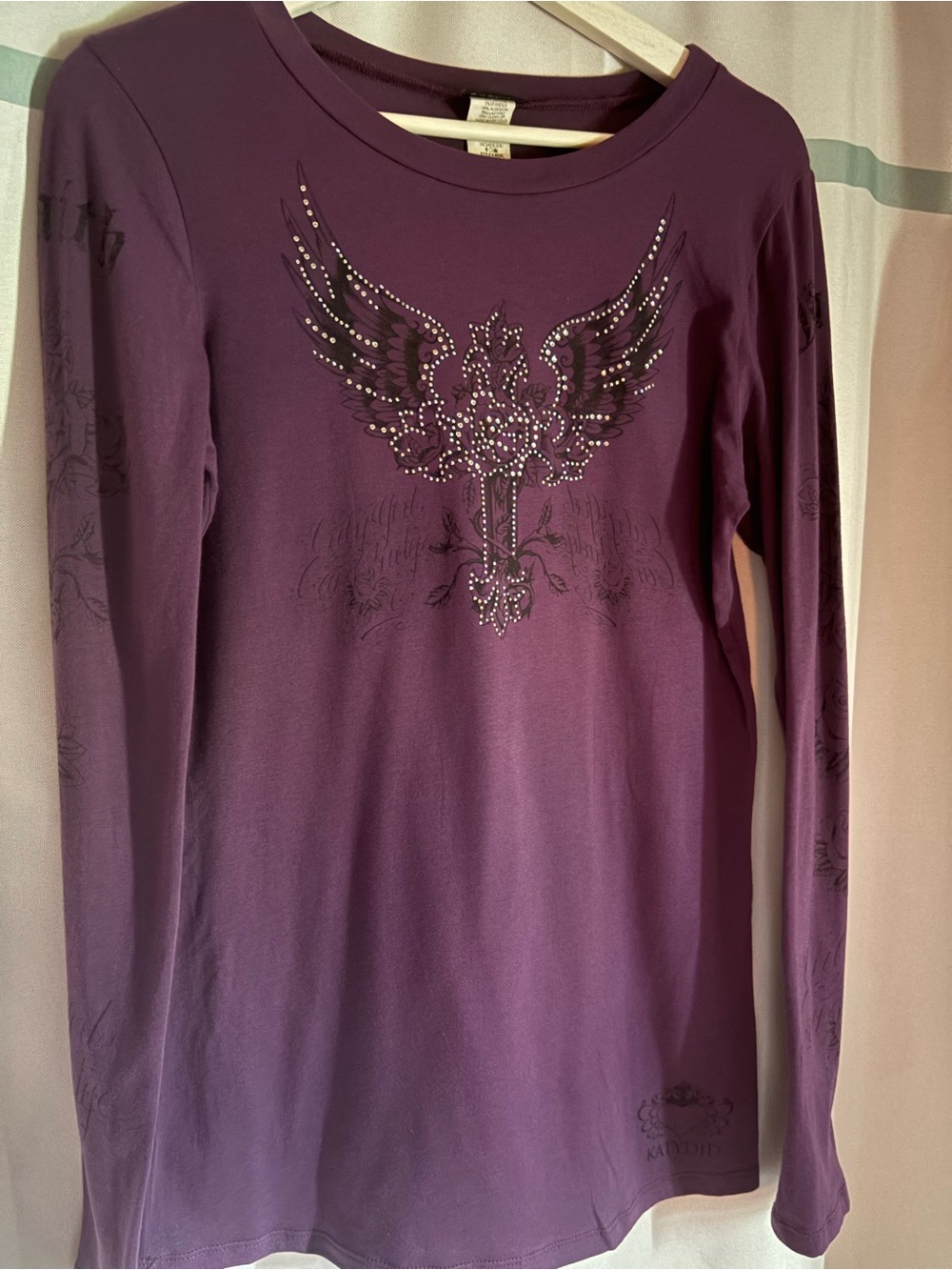 Katydid Purple Long Sleeve Tee with Embellished Wing Graphic - Picture 4 of 5